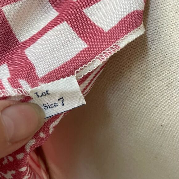 Vintage 70s Mauve Pink White Retro Print Shift Dress Scarf XS S - Picture 10 of 10